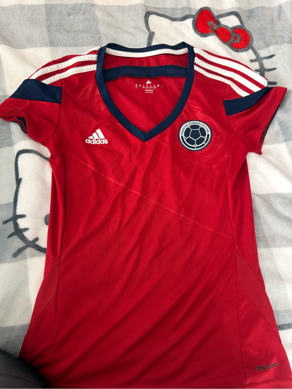 Adidas Colombia red soccer jersey with white stripes on shoulders sz XS - Picture 2 of 4